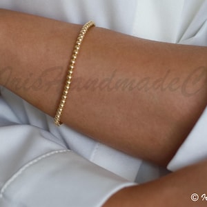 14k Gold filled beaded bracelet, Tiny Thin Beaded Bracelet, Dainty Bracelet, Everyday Wear Jewelry, Gift for her, Birthday Gift,Gift for Mom