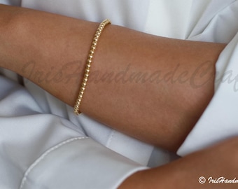 14k Gold filled beaded bracelet, Tiny Thin Beaded Bracelet, Dainty Bracelet, Everyday Wear Jewelry, Gift for her, Birthday Gift,Gift for Mom