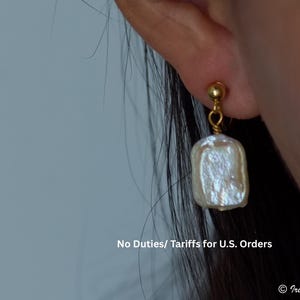 Gold Clip On Pearl Earrings, Square Baroque Pearl Earrings, No Piercing Ears, Gift for Mom, Bridal Clip On Earrings, Wedding Earrings,