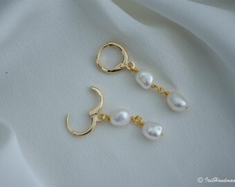 Pendientes de oro de agua dulce, pendientes de perlas colgantes de oro de acero inoxidable, joyas de novia, pendientes de boda, perla barroca de agua dulce, regalo para mamá