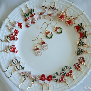 Pendants d&#39;oreilles de Noël faits main | Boucles d&#39;oreilles crochet en plaqué or | Argent sterling | Cadeau pour elle