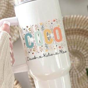 Coco Tumbler With Grandkids Names, Personalized Coco Flower Tumbler, Grandkids Names Tumbler, Coco Mother&#39;s Day Gift, Personalized Coco Gift