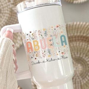 Abuela Tumbler With Grandkids Names, Personalized Abuela Wildflowers Tumbler, Grandkids Names Tumbler, Custom Spanish Grandma, Abuela Gifts