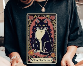 The Tuxedo Cat Tarot Card Shirt, Cat Shirt, Tuxedo Cat Shirt Tarot Shirt, Tarot Shirts, Women Tarot Card Shirt, Cat Mom Gifts, Cottagecore