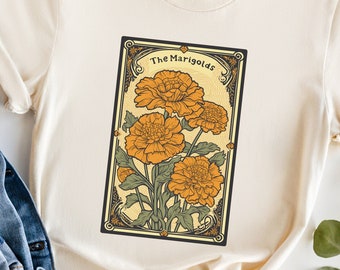 Marigold Flowers T-Shirt, October Birth Month Flower, Cottagecore, Botanicals Birthday Shirt, Gift For October Birthday, Marigold Shirt