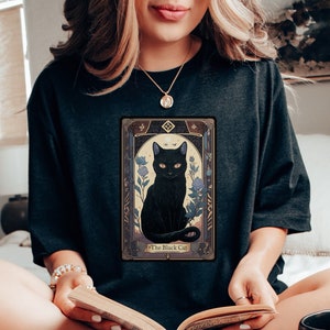 The Black Cat Tarot Card Shirt, Cat Shirt, Black Cat Shirt Tarot Shirt, Tarot Shirts, Women Tarot Card Shirt, Cat Mom Gifts, Cottagecore