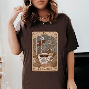 The Coffee Tarot Card Shirt, Tarot Card, Women's Graphic Tee, Celestial Shirt,Coffee Lover Gift, Bookish Clothing, Coffee Shirt Gift