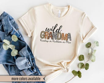 Wild Grandma Shirt With Grandkids Names, Personalized Grandma Mother's Day, Leopard Print Grandma, Custom Grandma Gift, Mothers Day Gift