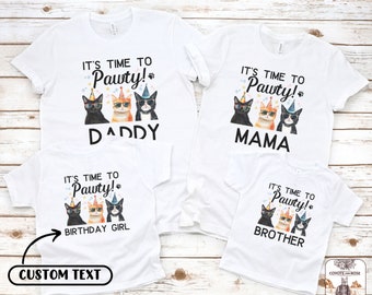 Cat Birthday Shirts, Let's Pawty Birthday Shirts, Cat Birthday Party Animal Tees, Black Cat Birthday Party Matching Family Birthday Shirts