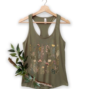 Wildflower Tank Top, Floral Tank Top, Wildflower Women&#39;s Racerback, Cottagecore Tank Top, Pressed Flowers Top, Gift For Her