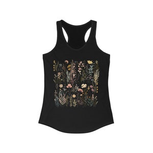 Wildflower Tank Top, Floral Tank Top, Wildflower Women's Racerback, Cottagecore Tank Top, Pressed Flowers Top, Gift For Her Solid Black