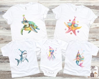 Mermaid Birthday Shirts, Shark Birthday, Summer Birthday Party Family Shirt, Party Animal Birthday, Octopus, Matching Aquarium Family Shirts