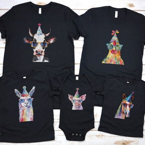 Farm Theme First Birthday Shirts, Family Matching Barn Birthday T-Shirt, Cow 1st Birthday Tee, Barn Theme Party, Horse, Chicken, Llama Bday