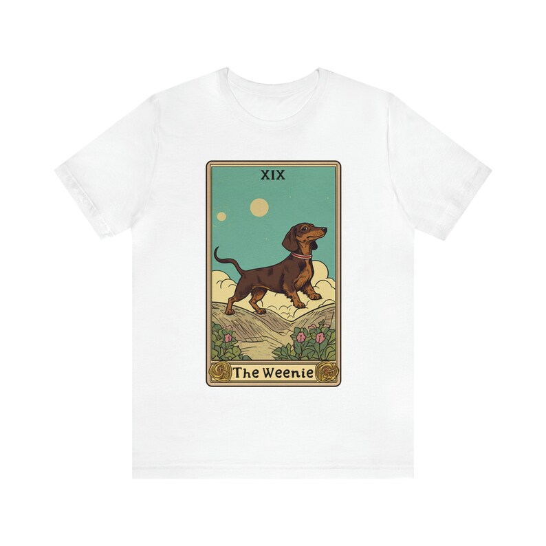 Dachshund T Shirt, Doxie Shirt, Weiner Dog Shirt, Weenie Dog T Shirt, Dachshund Mom Gift, Tarot Card Shirt, Gift For Dachshund Mom White