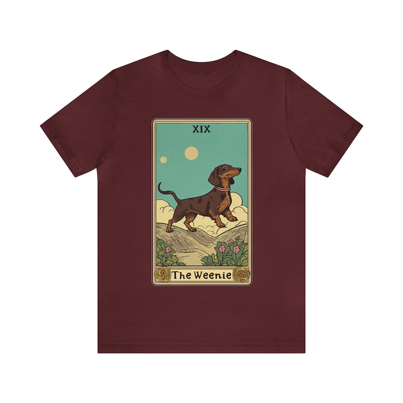 Dachshund T Shirt, Doxie Shirt, Weiner Dog Shirt, Weenie Dog T Shirt, Dachshund Mom Gift, Tarot Card Shirt, Gift For Dachshund Mom Maroon