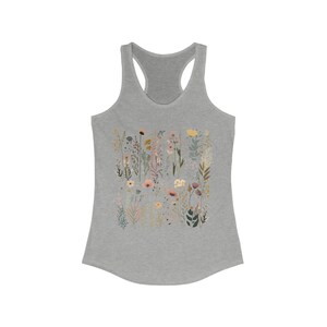 Wildflower Tank Top, Floral Tank Top, Wildflower Women's Racerback, Cottagecore Tank Top, Pressed Flowers Top, Gift For Her Heather Grey