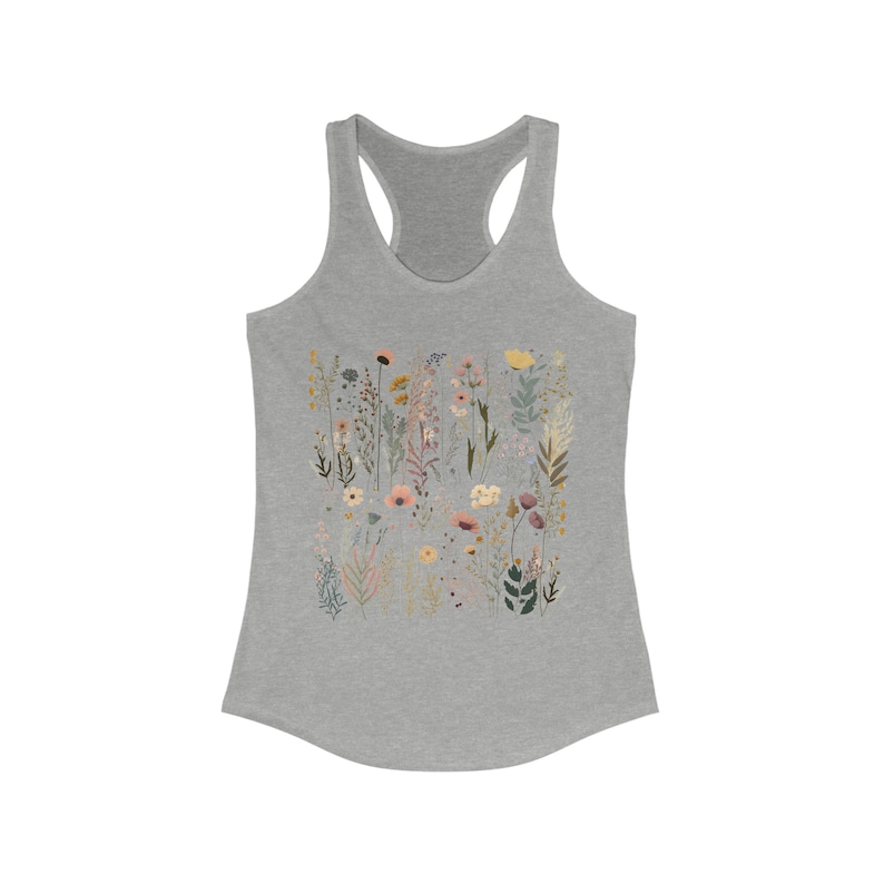 Wildflower Tank Top, Floral Tank Top, Wildflower Women's Racerback, Cottagecore Tank Top, Pressed Flowers Top, Gift For Her Heather Grey