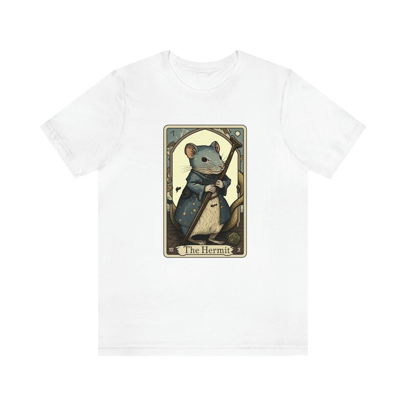 Rat T Shirt, The Hermit Tarot Card Shirt, Rat Graphic Tee, Tarot T Shirt, Bookish, Rat, Bookish Gift, Reading T Shirt, Rat Mom Gift, Witchy White