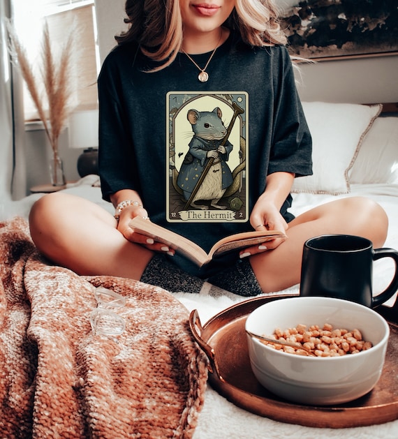 Rat T Shirt, The Hermit Tarot Card Shirt, Rat Graphic Tee, Tarot T Shirt, Bookish, Rat, Bookish Gift, Reading T Shirt, Rat Mom Gift, Witchy