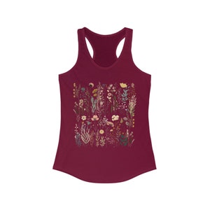Wildflower Tank Top, Floral Tank Top, Wildflower Women's Racerback, Cottagecore Tank Top, Pressed Flowers Top, Gift For Her Solid Cardinal Red