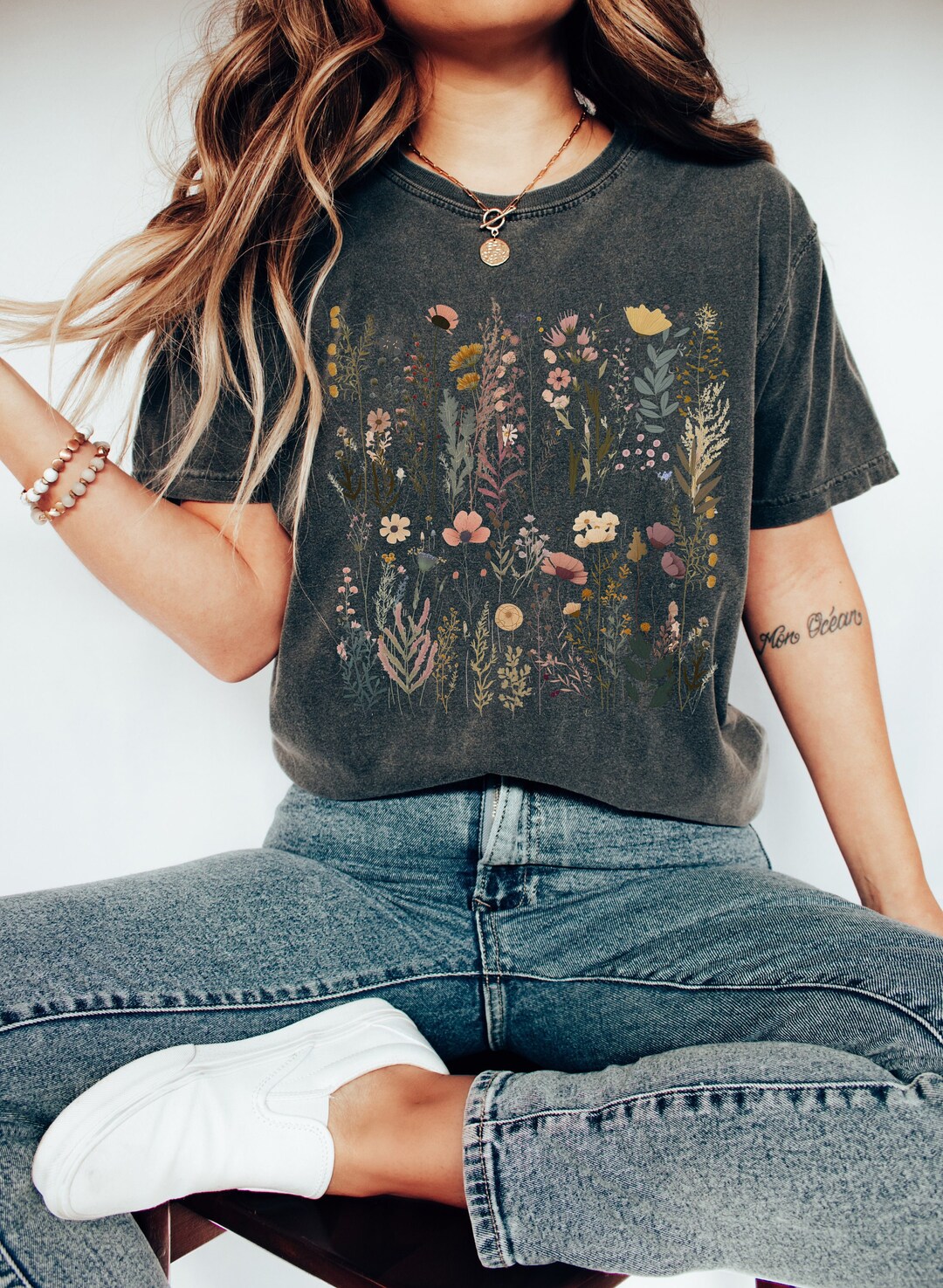 Pressed Flowers Comfort Colors Tshirt, Boho Wildflowers Cottagecore ...