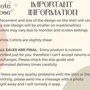 May include: Important information about t-shirt orders from Coyote & Rose. Placement and size of the design on the shirt will vary by size. Colors may vary due to monitor and screen settings. White t-shirts are slightly sheer. All sales are final. Every product is custom printed just for you. Please check the size guide and estimated delivery times carefully. If there are any quality problems with the shirt or the printing, please send a message with a photo right away.