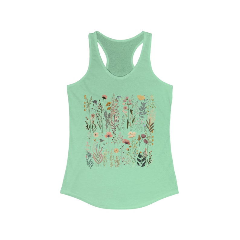 Wildflower Tank Top, Floral Tank Top, Wildflower Women's Racerback, Cottagecore Tank Top, Pressed Flowers Top, Gift For Her Solid Mint