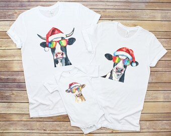 Farm First Christmas Shirts, Cow Christmas, Barnyard Christmas Shirts, Family Matching Cow Birthday T-Shirt, 1st Christmas On The Farm Tees