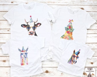 Farm Theme First Birthday Shirts, Family Matching Barn Birthday T-Shirt, Cow 1st Birthday Tee, Barn Theme Party, Horse, Chicken, Llama Bday