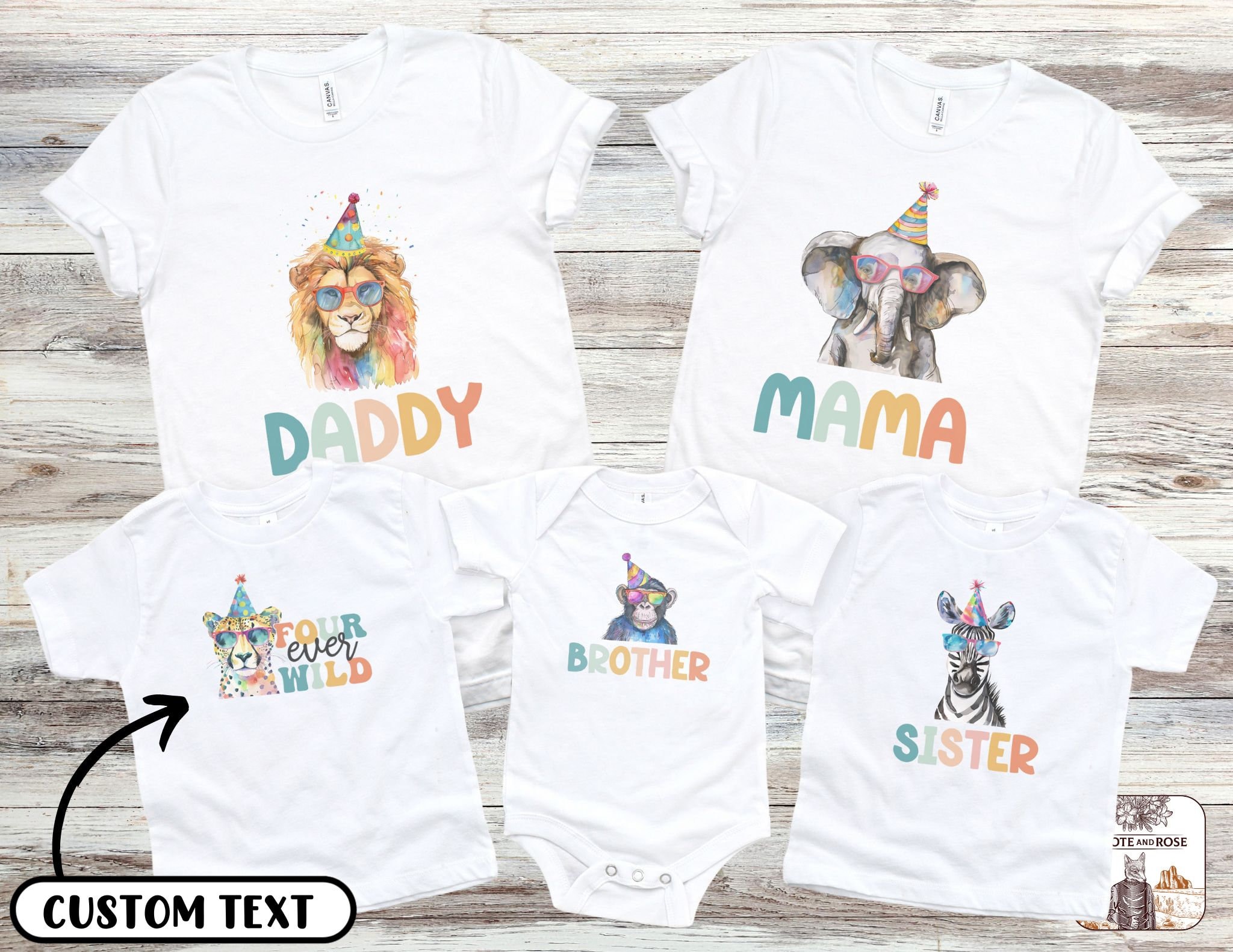 Four Ever Wild Birthday Party Animal TShirt 4th Birthday Safari Animals Birthday Party Animal Birthday Shirt Matching Family Birthday