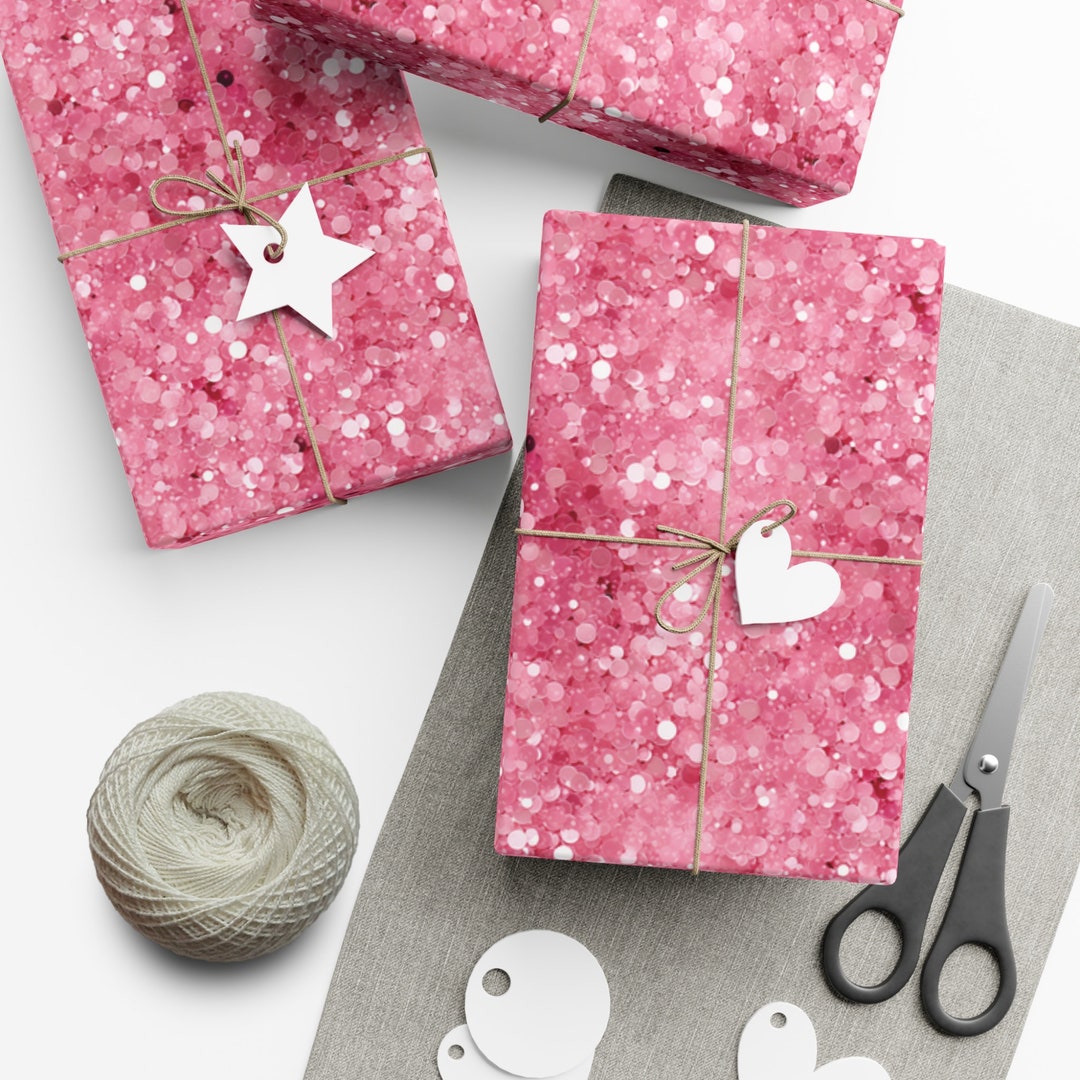 pink-glitter-wrapping-paper-pink-christmas-gift-wrap-holiday-etsy