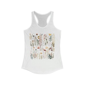 Wildflower Tank Top, Floral Tank Top, Wildflower Women's Racerback, Cottagecore Tank Top, Pressed Flowers Top, Gift For Her Solid White