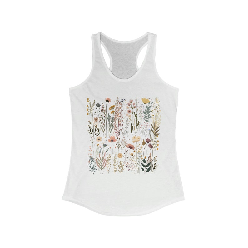 Wildflower Tank Top, Floral Tank Top, Wildflower Women's Racerback, Cottagecore Tank Top, Pressed Flowers Top, Gift For Her Solid White