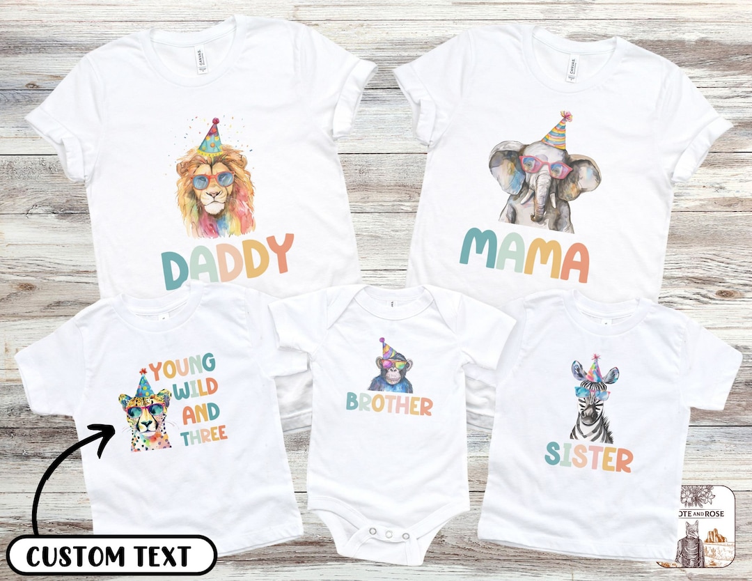 Young Wild And Three Birthday Shirt, Party Animal Shirt, 3rd Birthday Party, Safari Animal