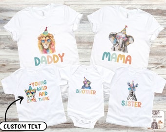 Young Wild And Three Birthday Shirt, Party Animal Shirt, 3rd Birthday Party, Safari Animals Birthday Party, Animal Shirt Matching Family Tee