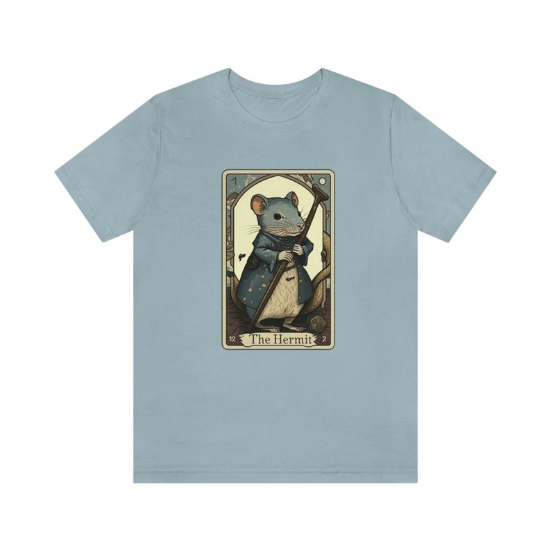 Rat T Shirt, The Hermit Tarot Card Shirt, Rat Graphic Tee, Tarot T Shirt, Bookish, Rat, Bookish Gift, Reading T Shirt, Rat Mom Gift, Witchy Light Blue