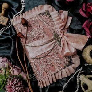 Diario de notas vintage grunge rosa con diseño floral hecho a mano en blanco, cuaderno, álbum de recortes, personalizable, cuadrícula de puntos y líneas, planificador, regalo