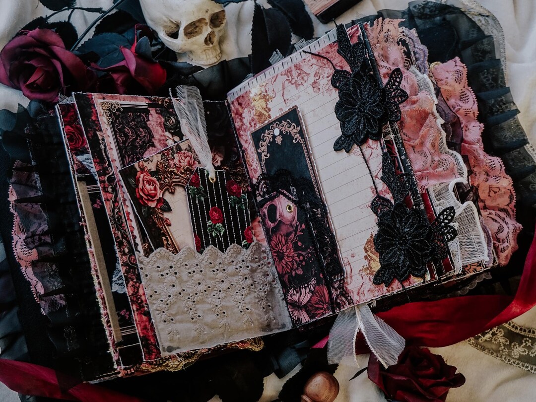 Gothic Floral Black Pink Handmade Junk Journal Scrapbook Grimoire ...