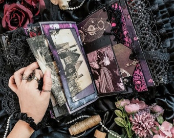 Dark Romantic Purple Floral Witch Spell Book Grimoire Book of Shadows Handmade Junk Journal Scrapbook Ephemera Fairy Magical