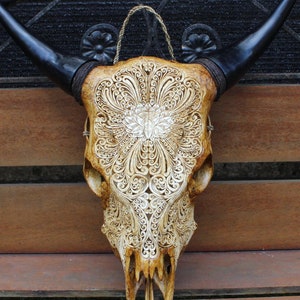Original cow skull from Bali  - real hand carved cow skull wall hanging.