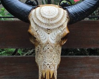 角付き手彫りバッファロースカル壁装飾 - Etsy 日本