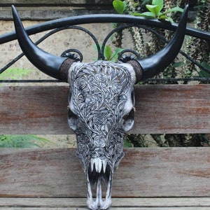COW skull carving - REAL hand carved cow skull wall decor, cow skull wall hanging.