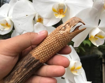 Antler carving - hand carved face eagle for knifes handles from deer antler.