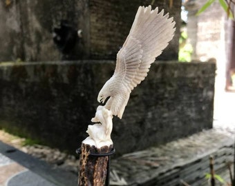 Antler carving - hand carved eagle from deer antler | eagle carved antler sculpture