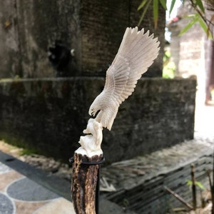 Antler carving - hand carved eagle from deer antler | eagle carved antler sculpture