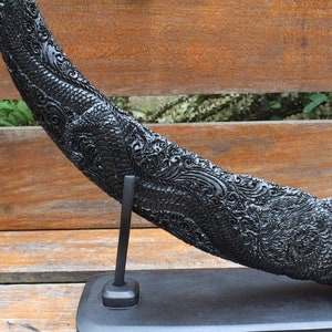Hand Carved Water Buffalo Horn: Dragon Motif Decor