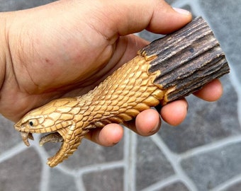 Hand Carved Deer Antler Snake: Knife Handle Material