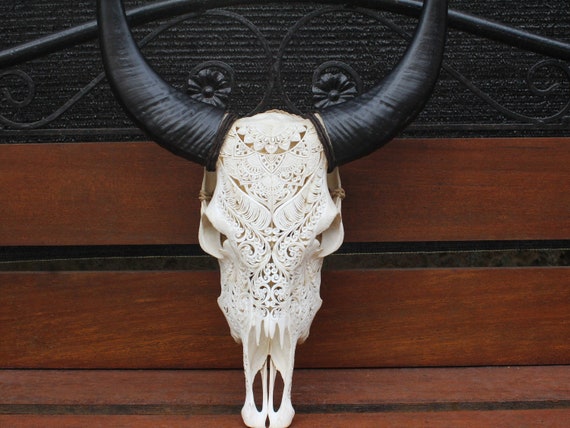Intricately Hand Carved Wild Boar Skulls with Lotus Flower Intricately Hand Carved Wild Boar Skulls with Lotus Flower