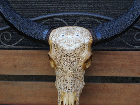Beautifully Detailed Hand Carved Horn Barong Gauged Earrings Beautifully Detailed Hand Carved Horn Barong Gauged Earrings
