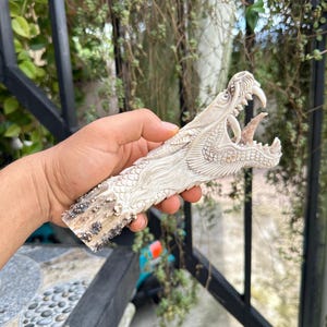 Antler carving - REAL HAND Carved dragon for knifes handles.